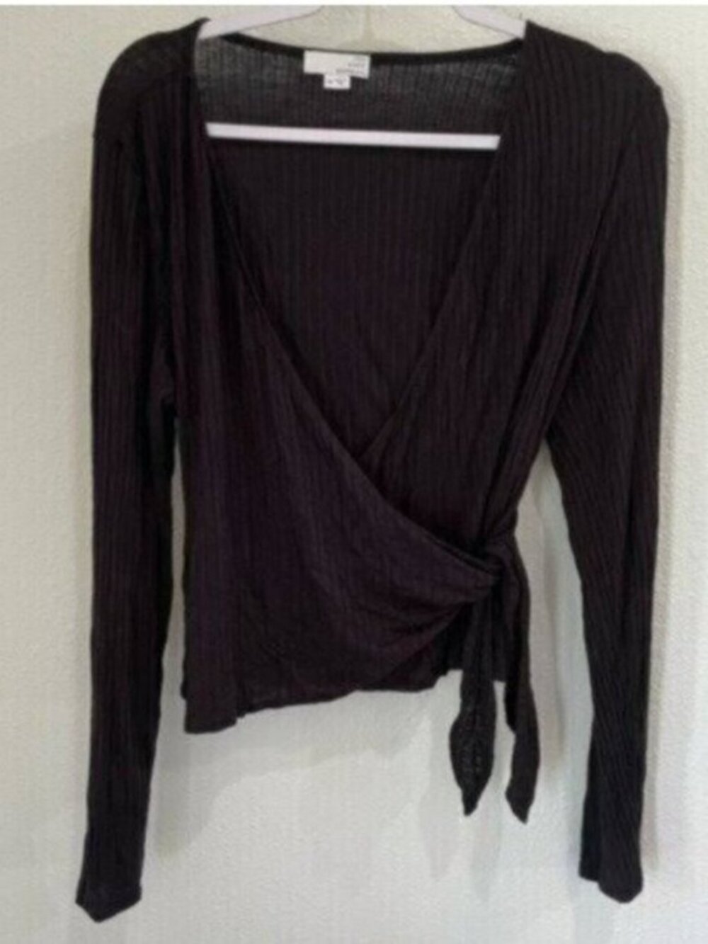 Ten Sixty Sherman Black Wrap Top Balletcore Feminine Long Sleeve Ribbed